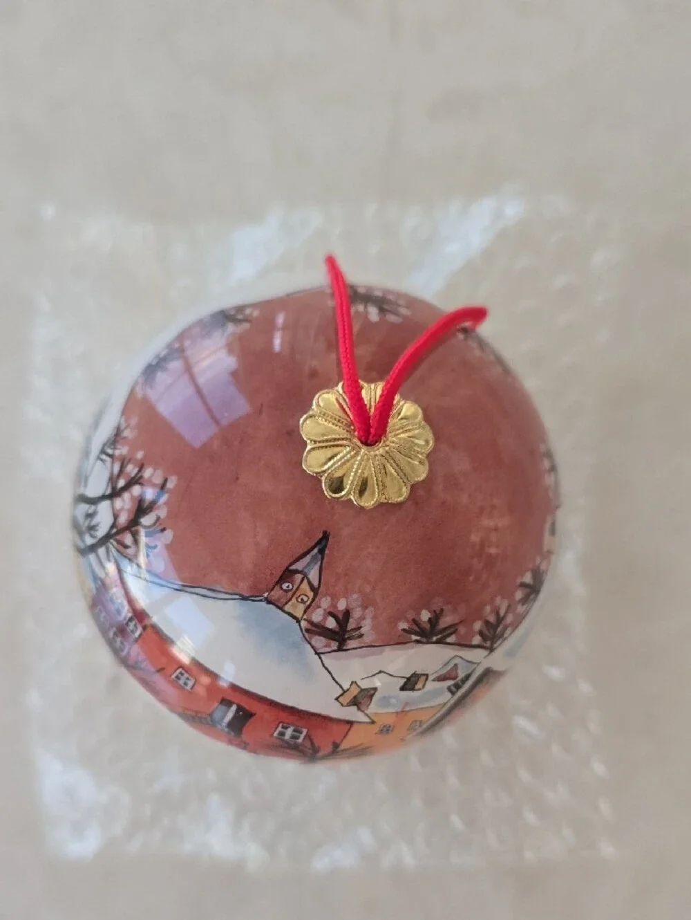 Set Of 2 Inside-Painted Glass Ornaments - Holiday and Winter Theme